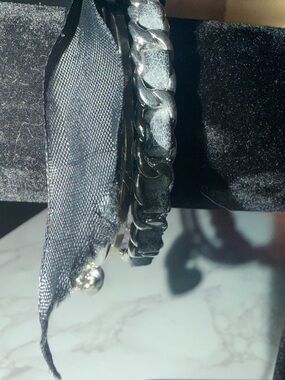 Black Ribbon & Chain Link Bracelet Set